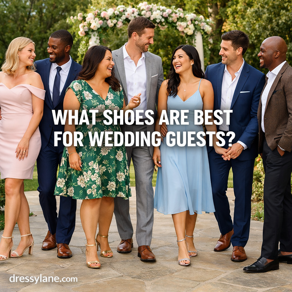 Diverse group of wedding guests wearing stylish formal shoes suitable for a wedding celebration.