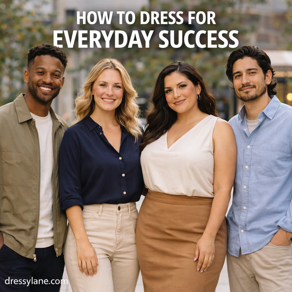 Diverse group of men and women wearing polished, comfortable outfits that reflect confidence and everyday success.
