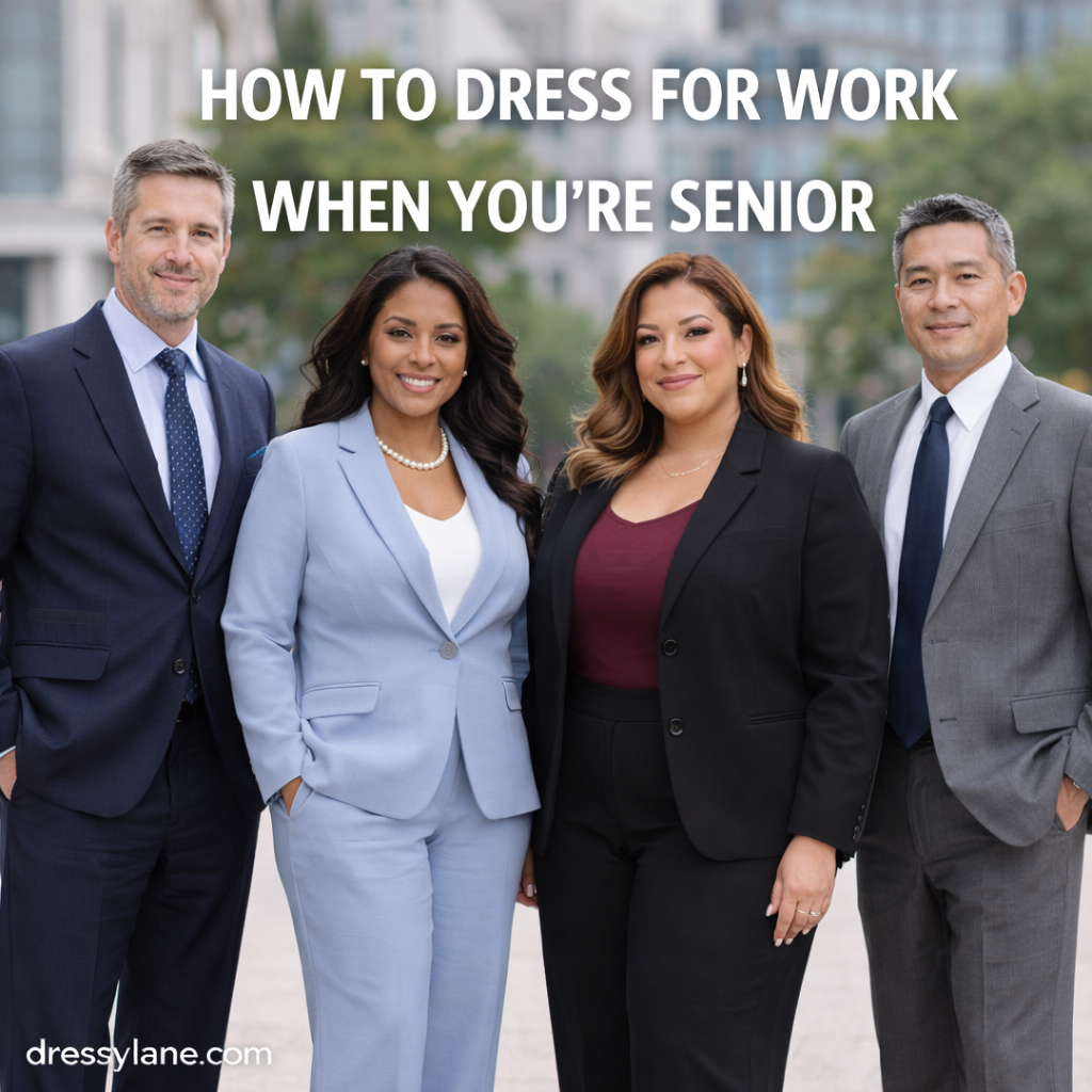 Diverse group of senior professionals wearing polished business attire, representing confident leadership and senior-level work style.